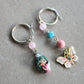 Delicate Stainless Steel Earrings with Polymer Clay Doll, Gemstones and Enamel Butterfly