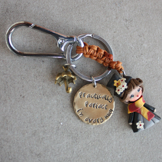 Mary Poppins Macramé Bag Charm with Hand-Engraved Brass Tag