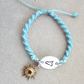 Sicilian Macramé Bracelet with Blue Waxed Cotton, Sun Charm & Hand-Engraved Sicily