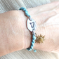 Sicilian Macramé Bracelet with Blue Waxed Cotton, Sun Charm & Hand-Engraved Sicily