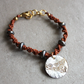 Macramé Bracelet with Brown Cord and Hand-Engraved Aluminum Charm