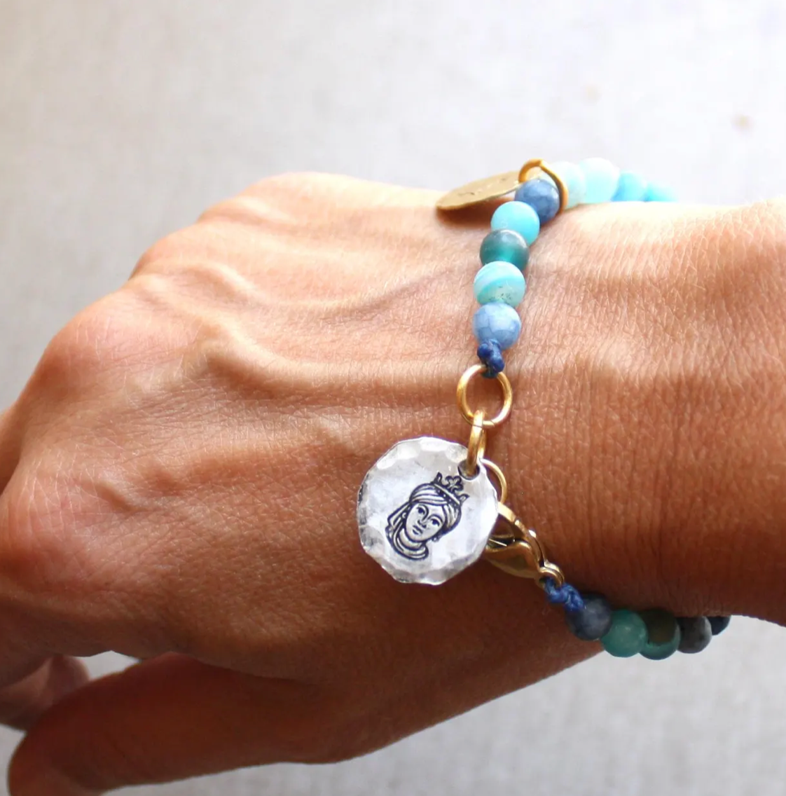 Sicilian Multicharm Bracelet with Natural Stones, Moor Head & Enamel Fish