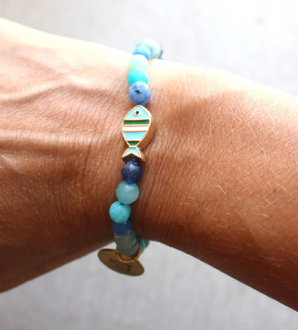 Sicilian Multicharm Bracelet with Natural Stones, Moor Head & Enamel Fish