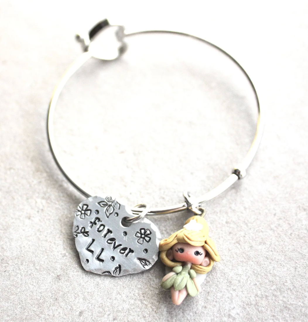 Openable Stainless Steel Bangle with Handmade Princess and Custom Name