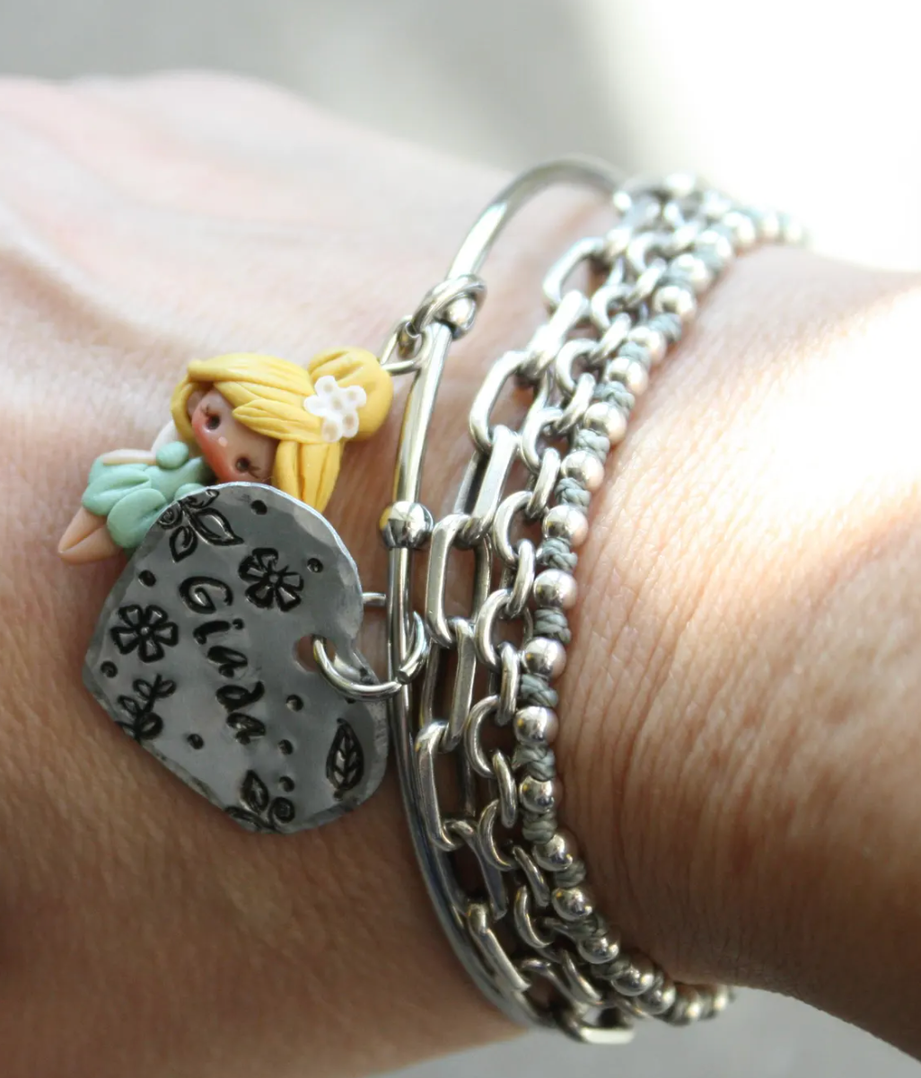 Openable Stainless Steel Bangle with Handmade Princess and Custom Name
