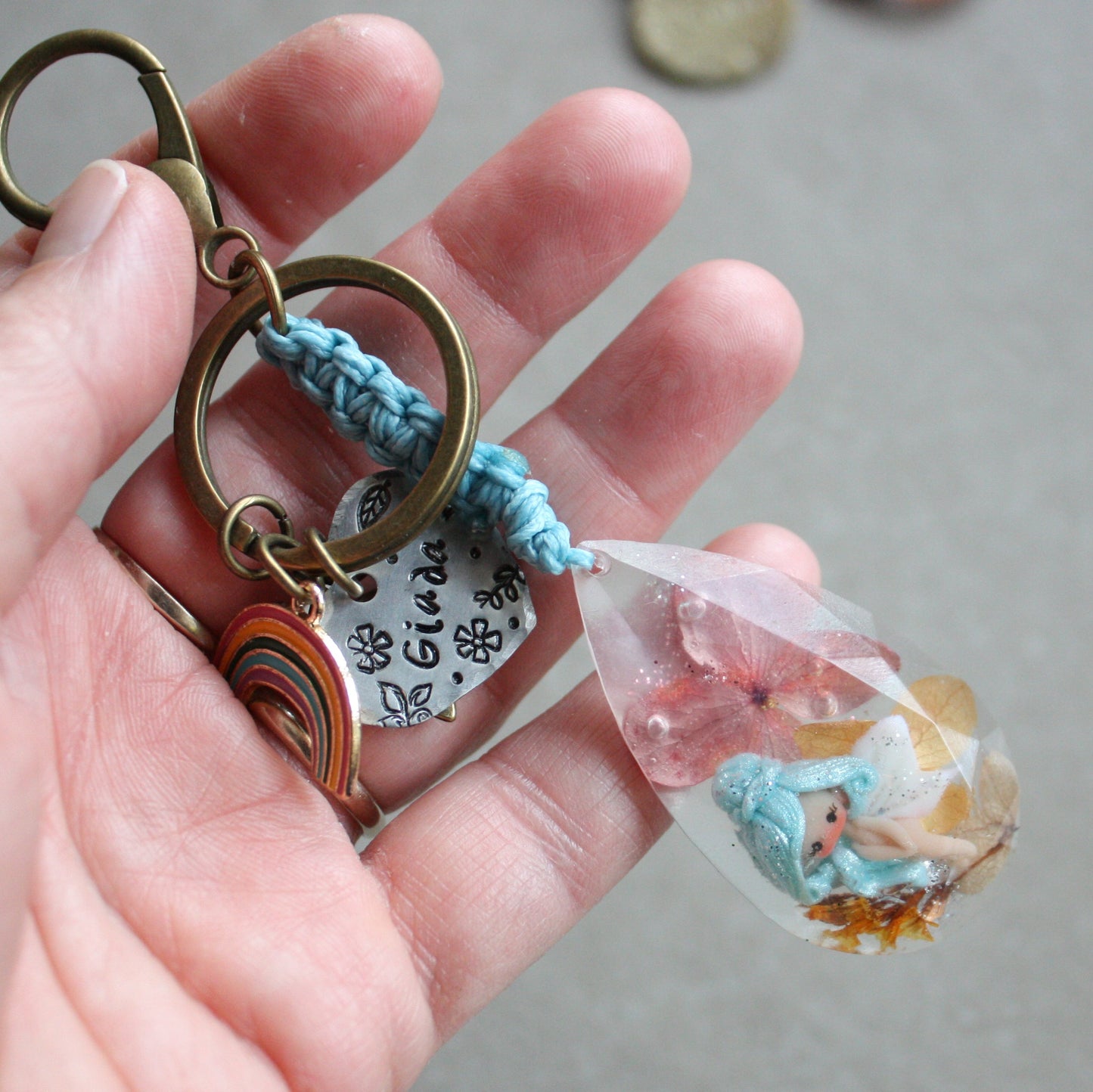 Bag Charm or Keychain with a Tiny Fairy

