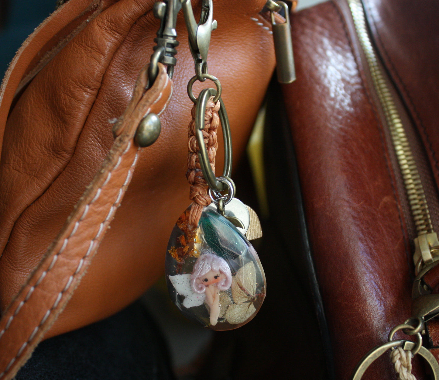 Bag Charm or Keychain with a Tiny Fairy

