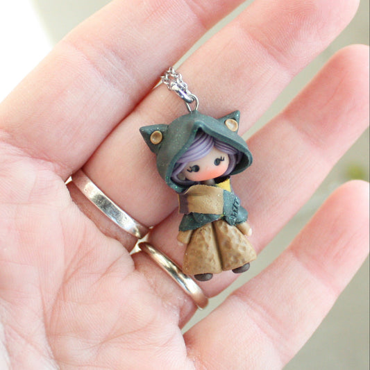 collana bambola gatto fimo