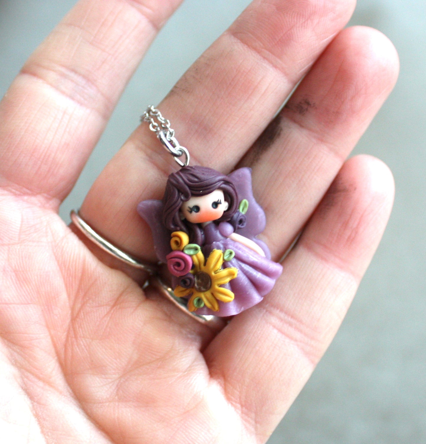 collana con fatina di 3 cm in fimo