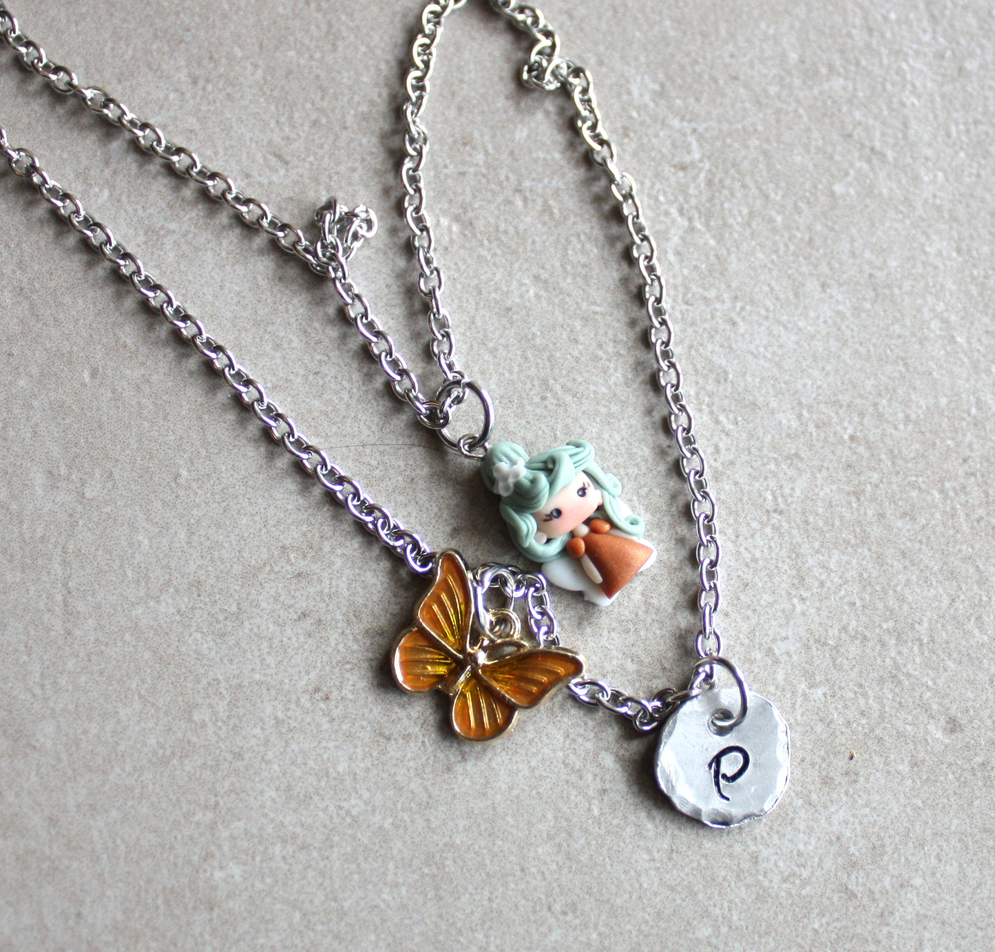 Double-strand stainless steel necklace with fairy II