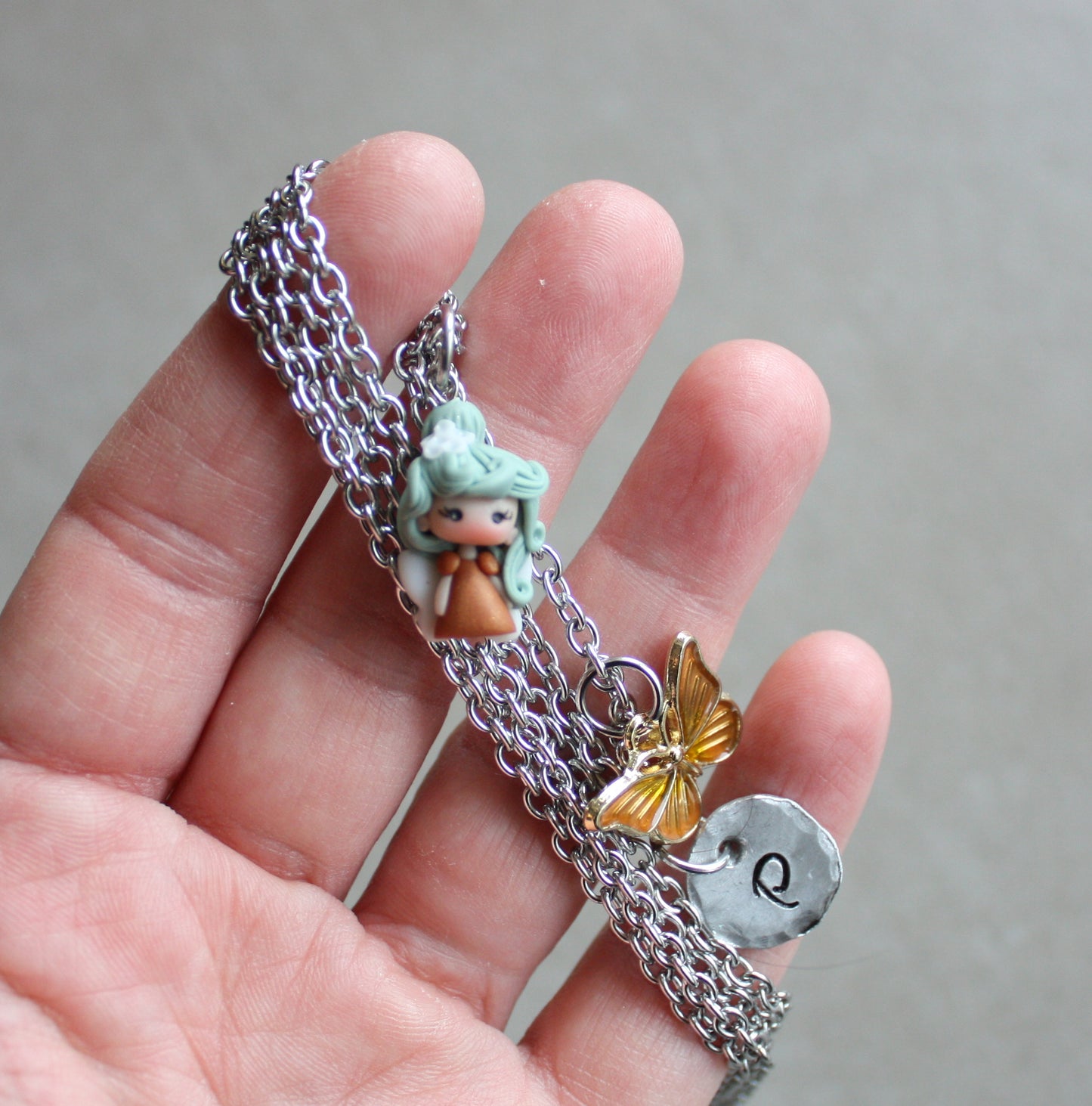 Double-strand stainless steel necklace with fairy II