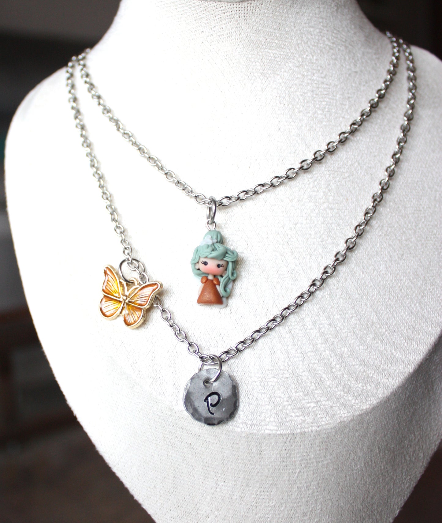 Double-strand stainless steel necklace with fairy II