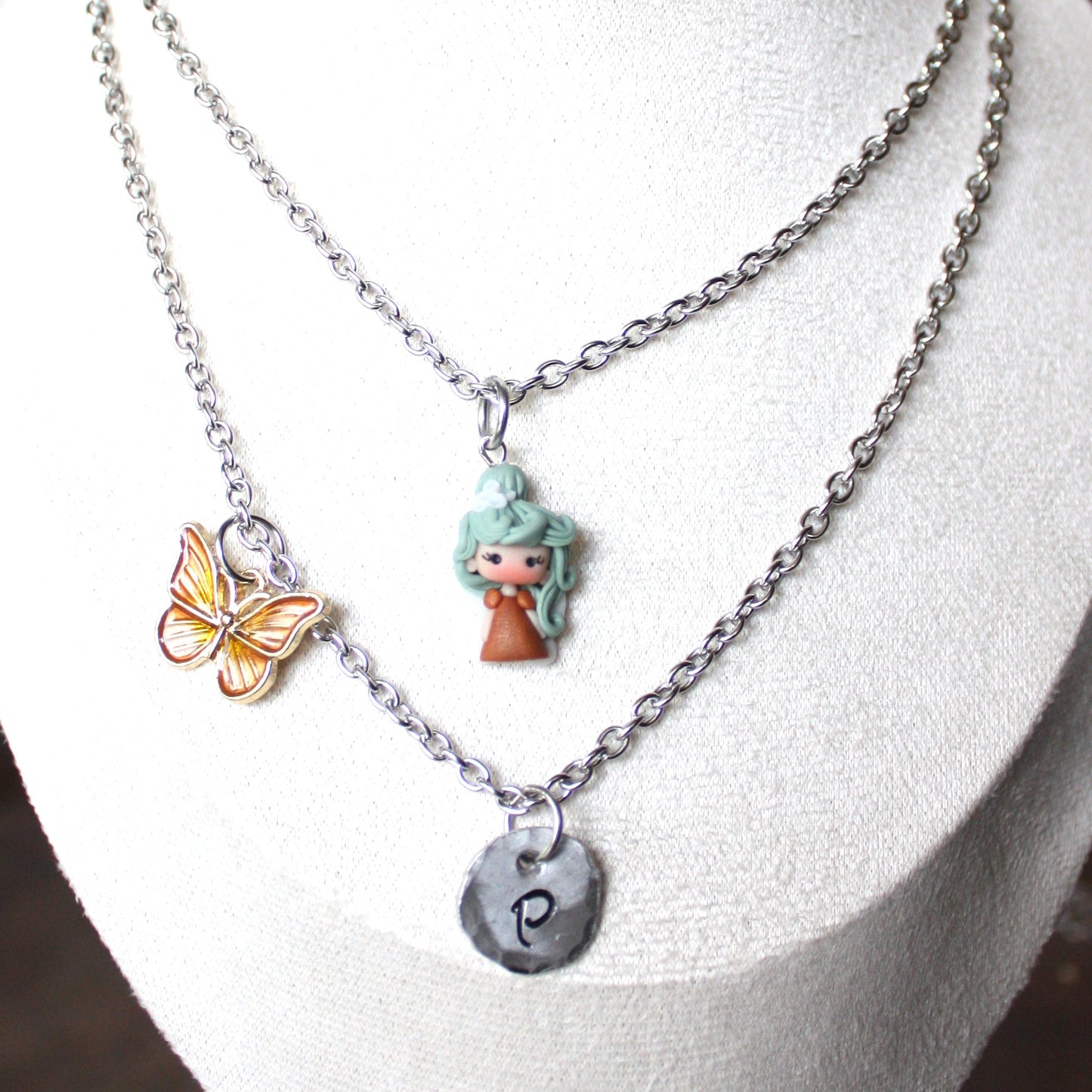 Double-strand stainless steel necklace with fairy II