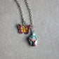 Stainless Steel Necklace with Mini Fairy and Enamel Butterfly