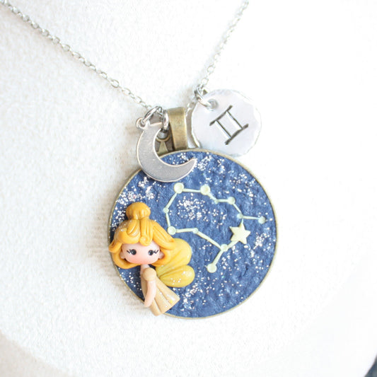 Collana Zodiacale Gemelli – Fatina Costellazione e Simbolo Inciso