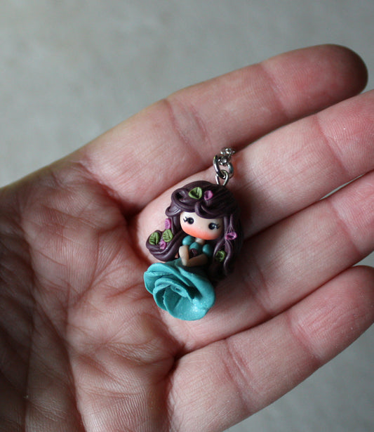 Collana in acciaio inox con ninfa blu