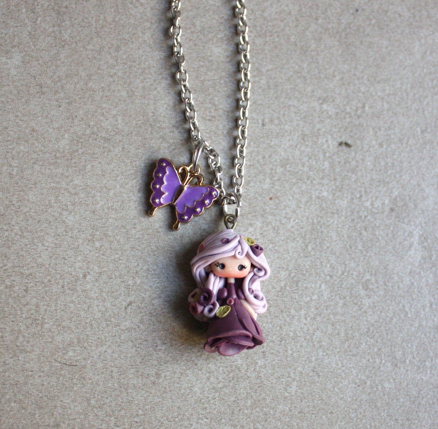 Stainless Steel Necklace with Nymph and Enamel Butterfly II
