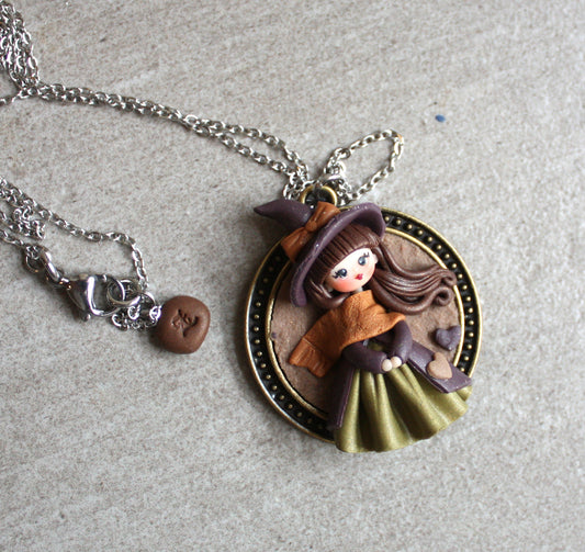 Collana in acciaio inox con piccola streghetta in fimo X