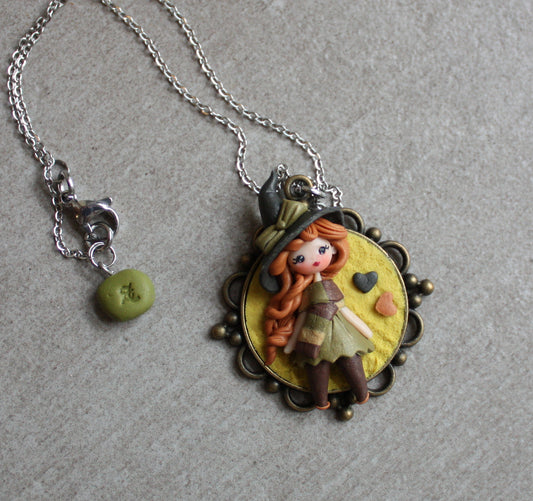 Collana in acciaio inox con piccola streghetta in fimo IV