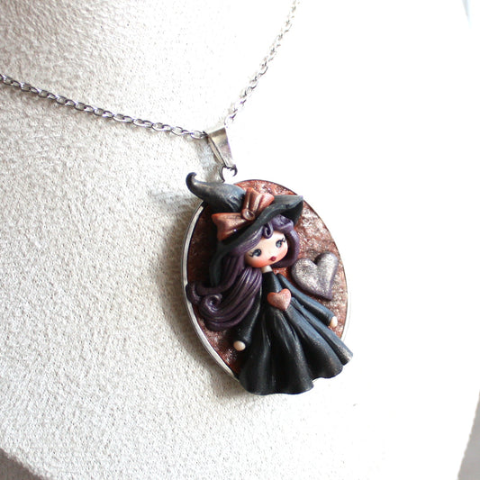 Collana in acciaio inox con piccola streghetta in fimo II