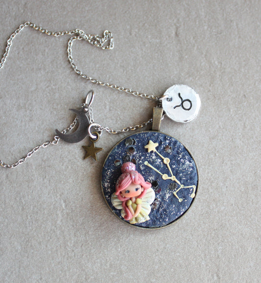 Collana Zodiacale Toro – Fatina Costellazione e Simbolo Inciso